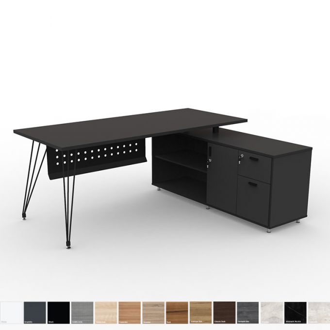 Officeintrend โต๊ะทำงานขา L-Shape V-LEG พร้อมตู้ Caddy Cabinet มีบังโป๊