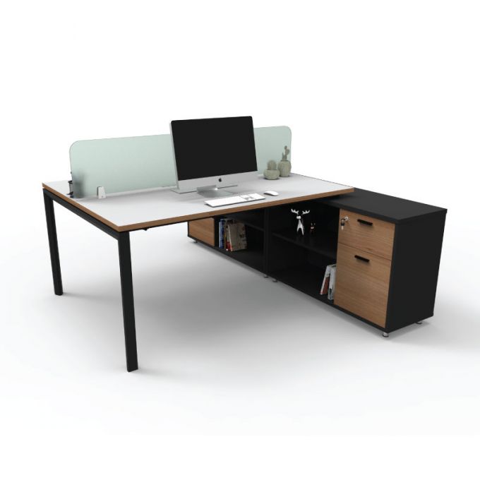 Officeintrend โต๊ะทำงานขาเหล็ก รุ่น New Viro 2 ที่นั่งหันหน้าเข้าหากัน พร้อมตู้ข้าง Caddy Cabinet