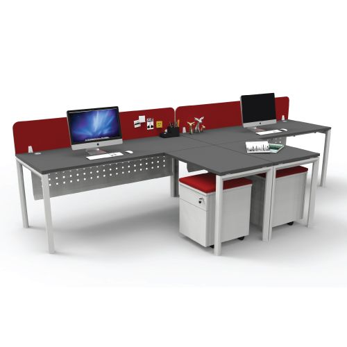 Officeintrend โต๊ะทำงานขาเหล็กสีขาว รุ่น New Viro L-shape  2 ที่นั่งต่อกัน ตู้2ชั้นมีเบาะ