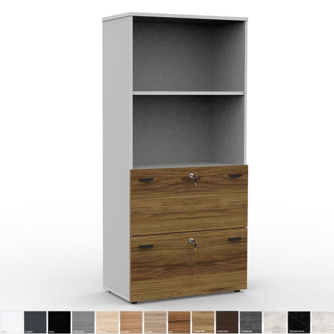 Officeintrend ตู้เก็บเอกสาร ตู้สูงบานโล่งกับตู้ลิ้นชัก 2 ชั้น รุ่น High Open Shelf with Drawer Cabinet-WH