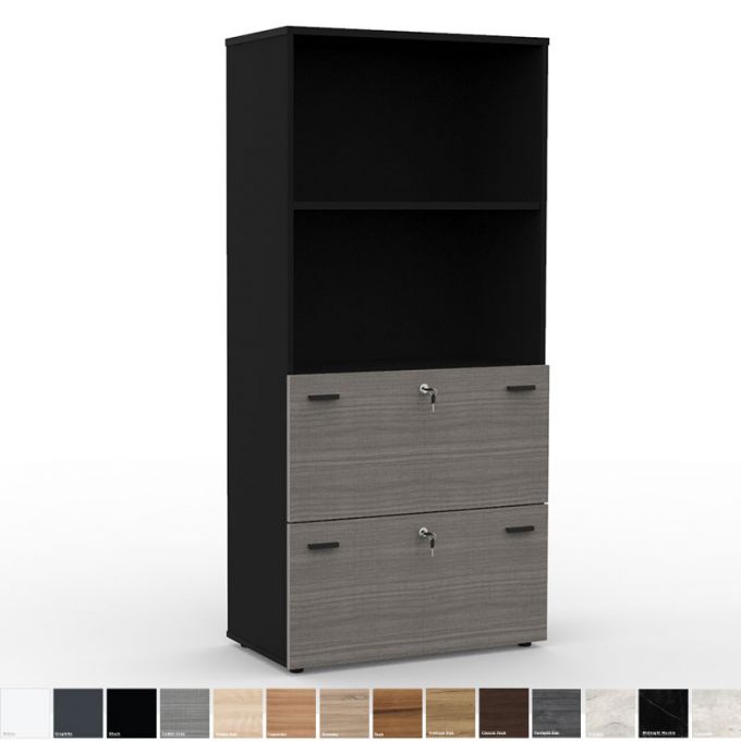 Officeintrend ตู้เก็บเอกสาร ตู้สูงบานโล่งกับตู้ลิ้นชัก 2 ชั้น รุ่น High Open Shelf with Drawer Cabinet-BL