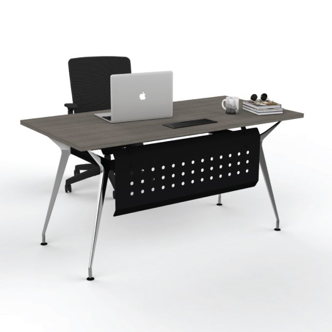 Officeintrend โต๊ะทำงานขาเหล็ก รุ่น KRAFT  สีCHORME 1ที่นั่ง+flip up+แผ่นบังโบ๊