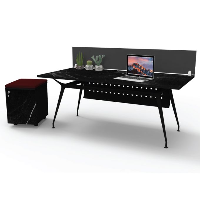 Officeintrend โต๊ะทำงานขาเหล็ก รุ่น KRAFT สีดำ 1ที่นั่ง+แผ่นบังโบ๊+ตู้เลื่อน2ชั้นมีเบาะ