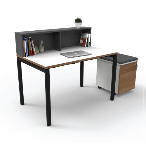 Officeintrend โต๊ะทำงานขาเหล็กสีดำ รุ่น New Viro 1ที่นั่ง+Box set+ตู้เลื่อน2ชั้นมีเบาะ