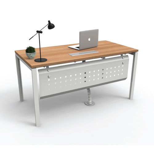 Officeintrend โต๊ะทำงานขาเหล็กสีขาว รุ่น New Viro 1ที่นั่ง+flip up+Snake cable tray+แผ่นบังโบ๊