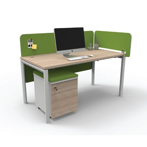 Officeintrend โต๊ะทำงานขาเหล็กสีขาว รุ่น New Viro1 ที่นั่ง ตู้เลื่อ2ชั้นมีเบาะ 
