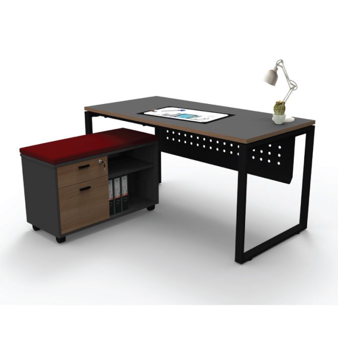 Officeintrend โต๊ะทำงานขาเหล็ก รุ่น New Viro Square สีดำ 1 ที่นั่ง+แผ่นบังโบ๊+ตู้caddycabinet