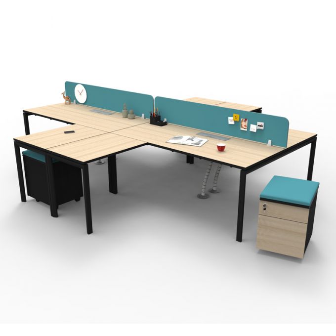Officeintrend โต๊ะทำงานขาเหล็กสีดำ 4ที่นั่ง New Viro รุ่น 4-Seat-4NV1575*1560-BL-Shimo