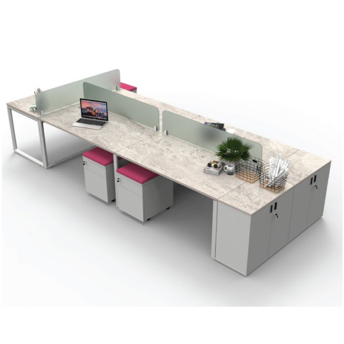 Officeintrend โต๊ะทำงานขาเหล็กสีขาว รุ่น New Viro Square 5 ที่นั่ง