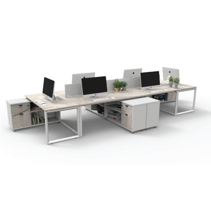 Officeintrend โต๊ะทำงานขาเหล็กสีขาว 6 ที่นั่ง New Viro Square รุ่น 6-Seat-SQ1575F-CD120-WH