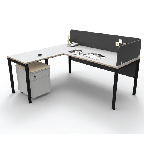 Officeintrend โต๊ะทำงานขาเหล็กสีดำ รุ่น New Viro L-shape 1ที่นั่ง ตู้เลื่อน2ชั้นมีเบาะ