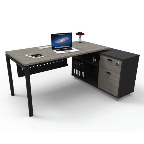 Officeintrend โต๊ะทำงานขาเหล็กสีดำ รุ่น New Viro 1ที่นั่ง+ตู้caddycabinet+flip up+แผ่นบังโบ๊