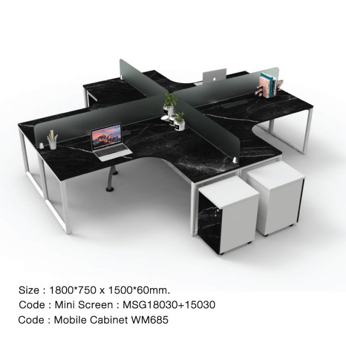 Officeintrend โต๊ะทำงานขาเหล็กสีขาว 4ที่นั่ง New Viro square รุ่น 4-Seat-SQ1875FS-1560-WH
