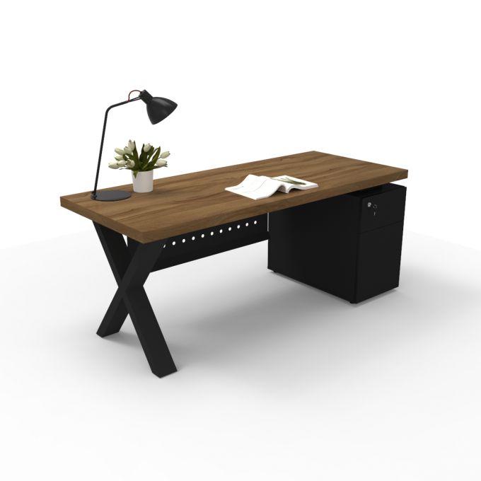โต๊ะทำงาน โต๊ะคอมพิวเตอร์ โต๊ะขาเหล็กดำ รุ่น Sync-X พร้อมตู้ลิ้นชัก