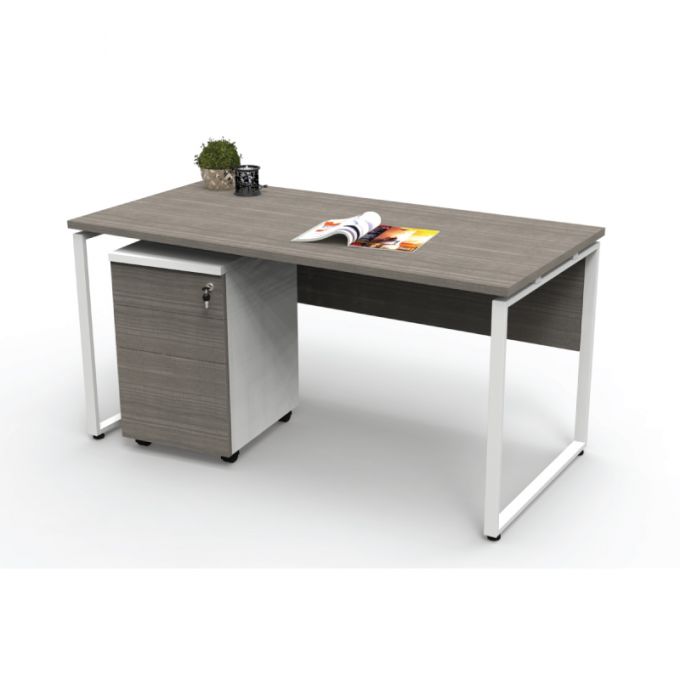 Officeintrend โต๊ะทำงานขาเหล็กสีขาว รุ่น Trix 1ที่นั่ง+ตู้เลือน3ชั้น