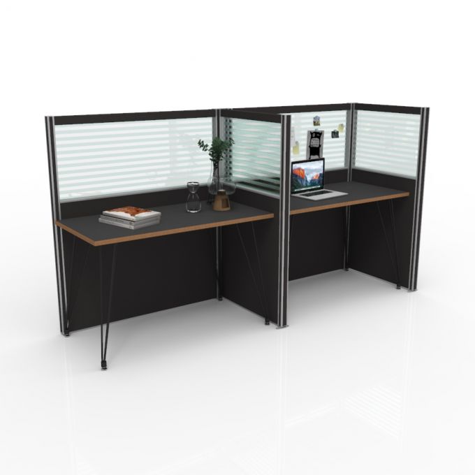 โต๊ะทำงานOfficeintrend 2ที่นั่ง พร้อมพาทิชั่นกระจกฝ้ากั้นหน้าและข้าง รุ่น2-VL12060 ขา-V series metal leg 