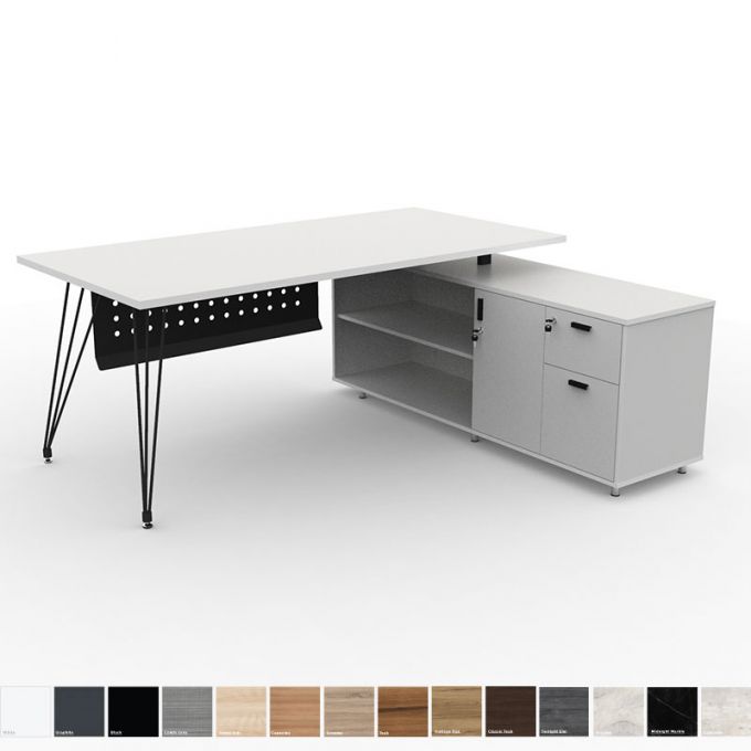 Officeintrend โต๊ะทำงานขา L-Shape V-LEG พร้อมตู้ Caddy Cabinet มีบังโป๊