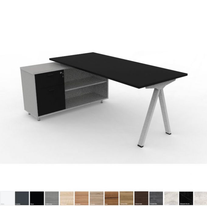 Officeintrend โต๊ะทำงานขา VOLT Leg รุ่น L-Shape Desking with Caddy Cabinet ขาว
