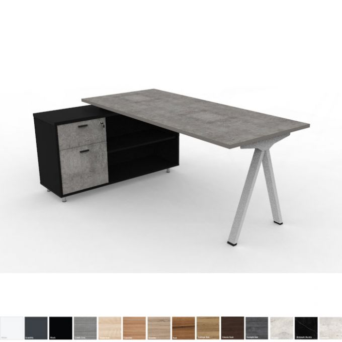 Officeintrend โต๊ะทำงานขา VOLT Leg รุ่น L-Shape Desking with Caddy Cabinet ดำ