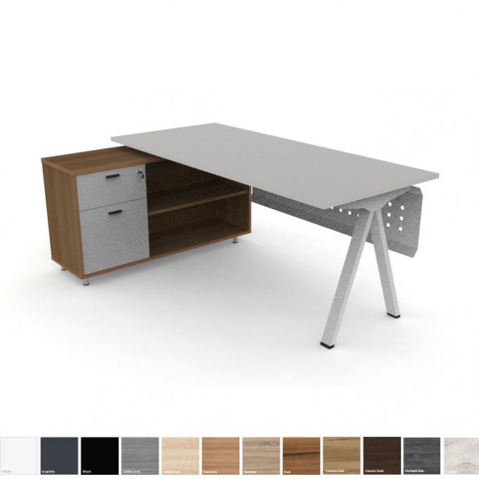 Officeintrend โต๊ะทำงานขา VOLT Leg รุ่น L-Shape Desking with Caddy Cabinet คาปูชิโน่