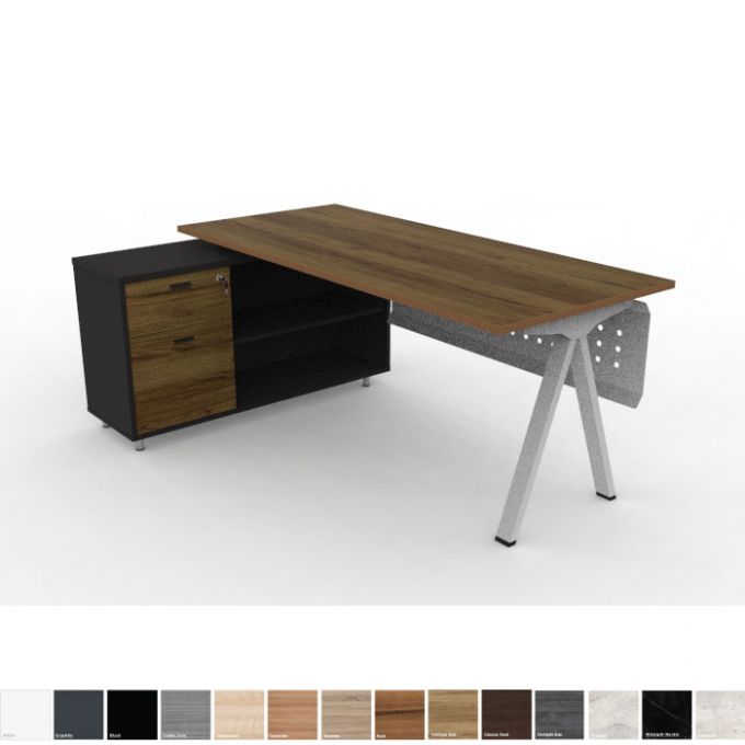 Officeintrend โต๊ะทำงานขา VOLT Leg รุ่น L-Shape Desking with Caddy Cabinet กราไฟท์