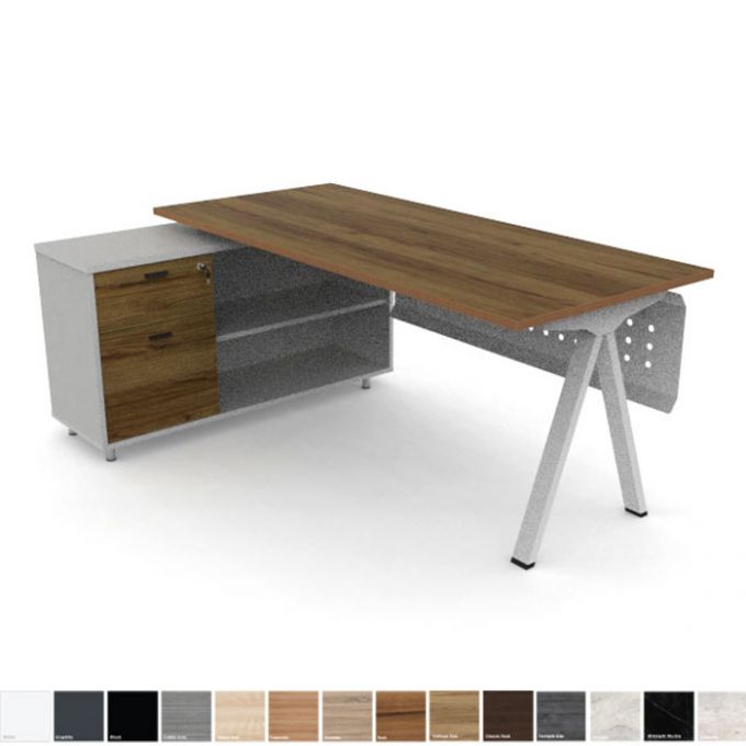 Officeintrend โต๊ะทำงานขา VOLT Leg รุ่น L-Shape Desking with Caddy Cabinet ขาว มีบังโป๊